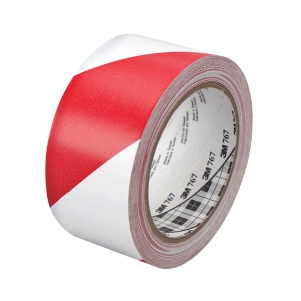 Striped Vinyl Tape, 5.0 Mil, 2"x36 yds., Red/Wht, PK24